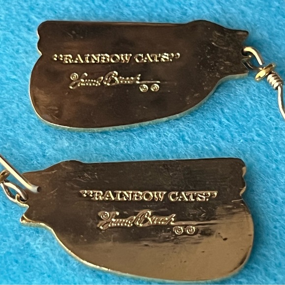 Vintage 80s signed Laurel Birch "Rainbow Cats" french hook earrings - Picture 8 of 10